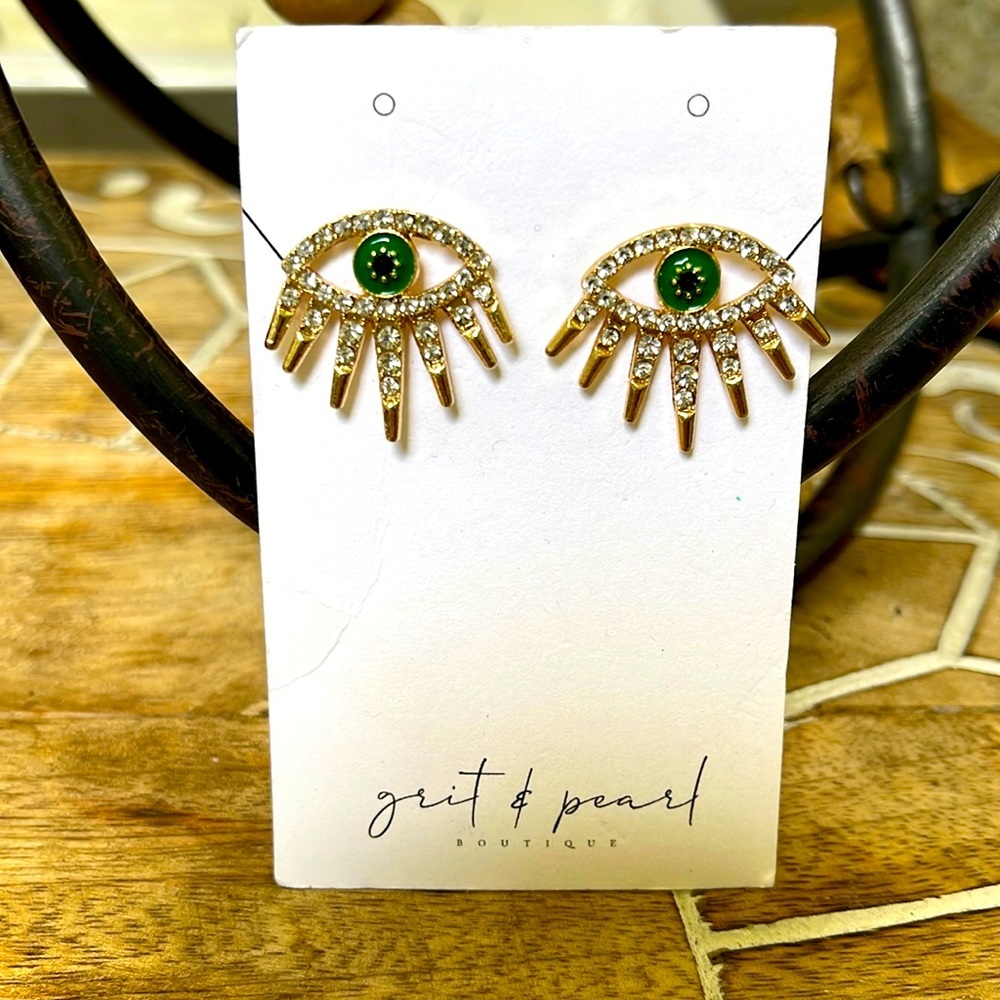 Green evil eye earrings
